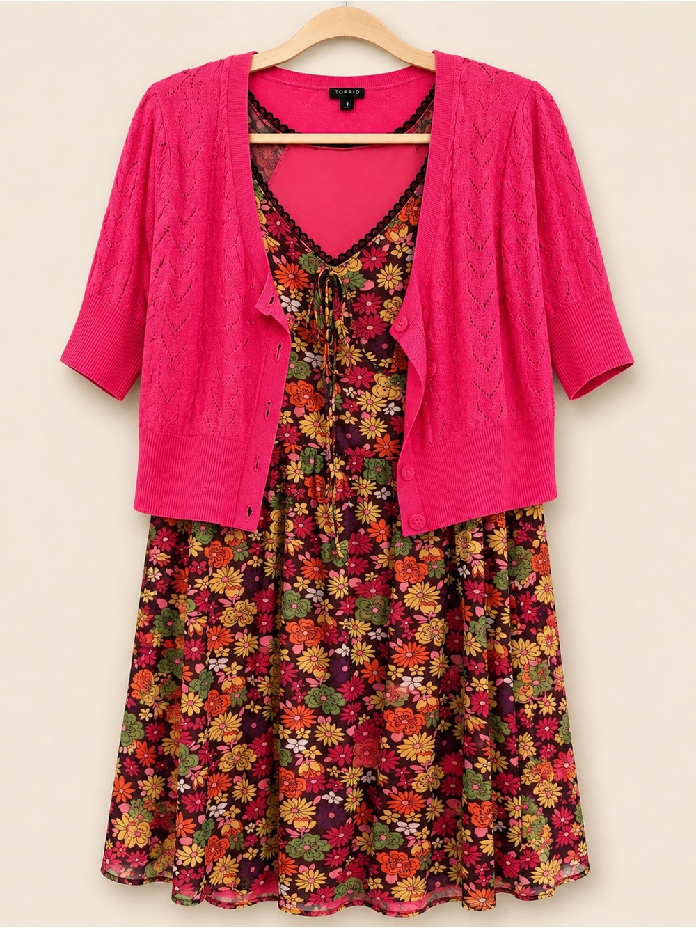 torrid Fuchsia Cardigan with Floral Midi Dress